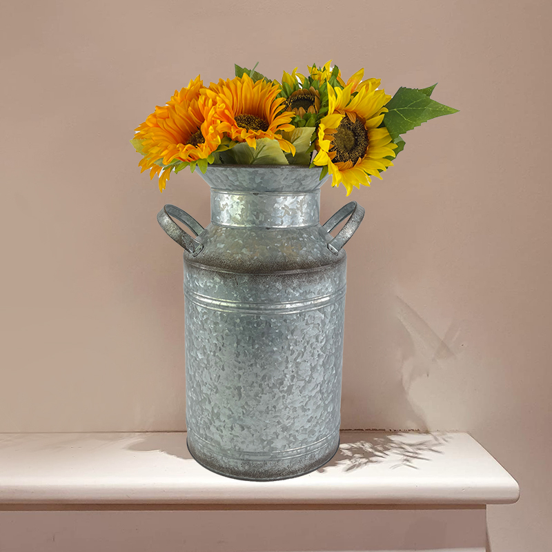 Винтажные вазы для цветов 20*27 * H38cm, шикарная ваза, металлическая ваза для фермерского дома, оцинкованная молочная банка, жестяной цветочный горшок