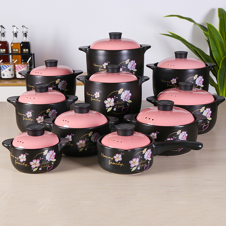 Pink flower chinese style fashion stoneware home pots non stick casserole ceramic ceramic casserole set Casserole