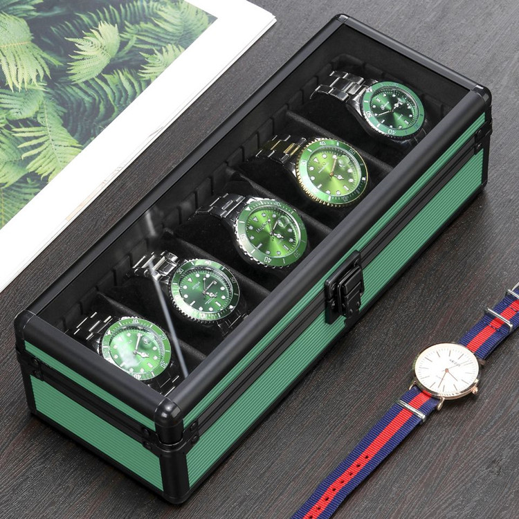 Dropshipping New Fashion 5 Slot Green Men   Women Beauty Aluminum Gift Packaging Watch Collection Box