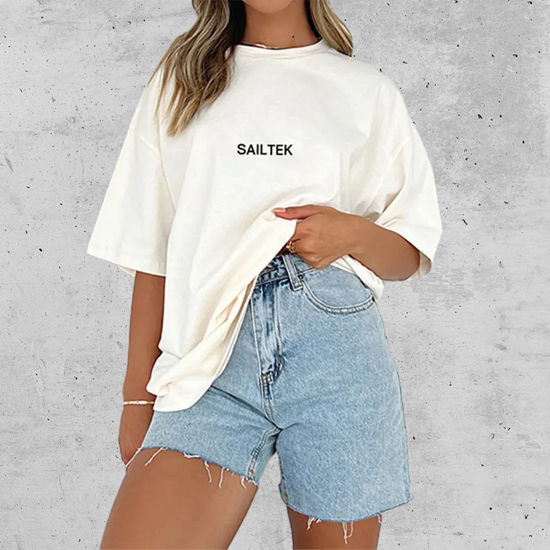 Short sleeve heavy cotton t shirt for women 100% cotton high quality custom printing women's t-shirts