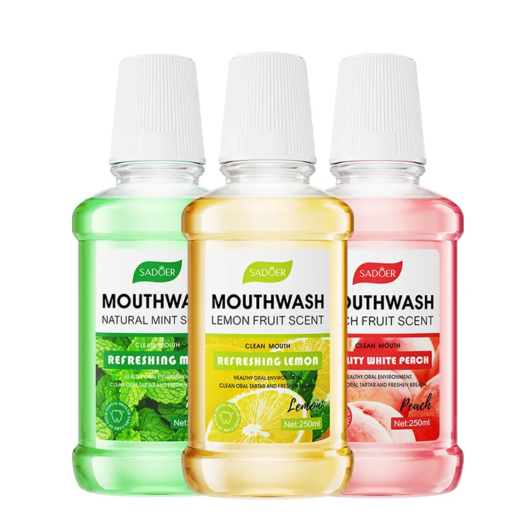 Private Label SADOER lemon peach liquid mouth wash Teeth Whitening Oral Care Cleans Your Teeth mint Mouthwash