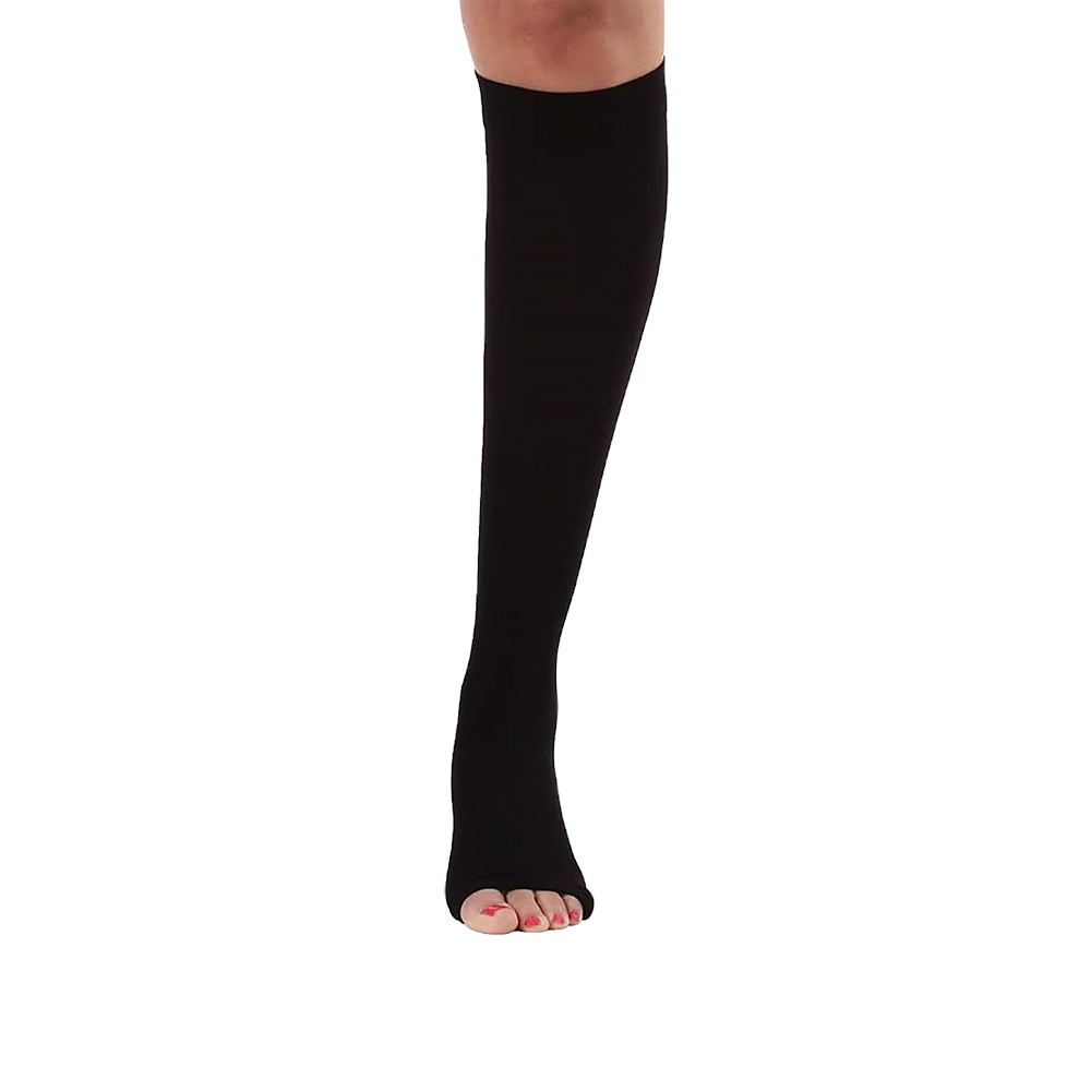 Open Toe 15-20mmHg Light Support Knee High Stocking Beige Opaque Nylon