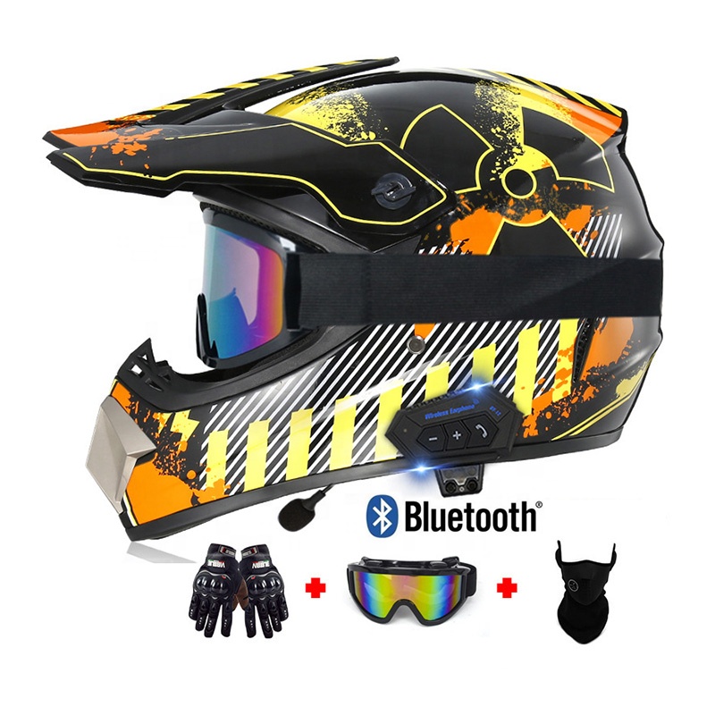 Latest style premium quality off-road moto racing full face smart motorcycle helmet with blue tooth intercom built in