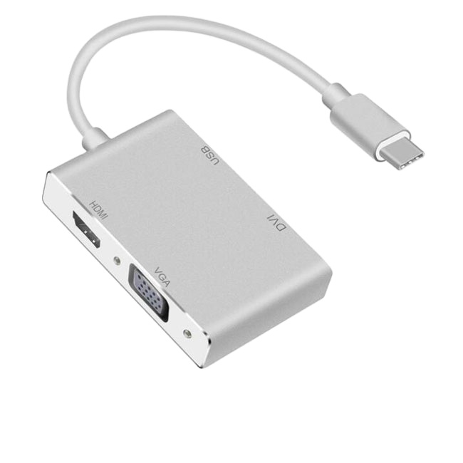 Multifunction 4 in 1 Type-C Hub to VGA+DVI+HD-MI+USB 3.0 Converter for Notebook PC Display USB C Hub