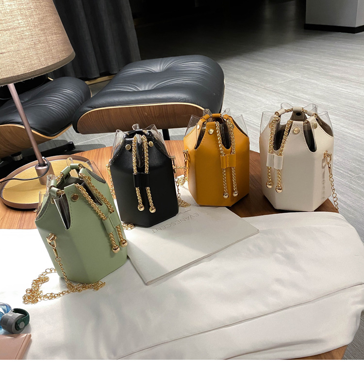 2021 Wholesale Cute Splice Pu Chain Purse Crossbody Women Luxury Bucket Bag Handbags With Drawstring