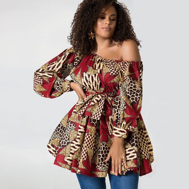 Fashion Ladies African Print One Shoulder Dress Ethnic Clothing Women