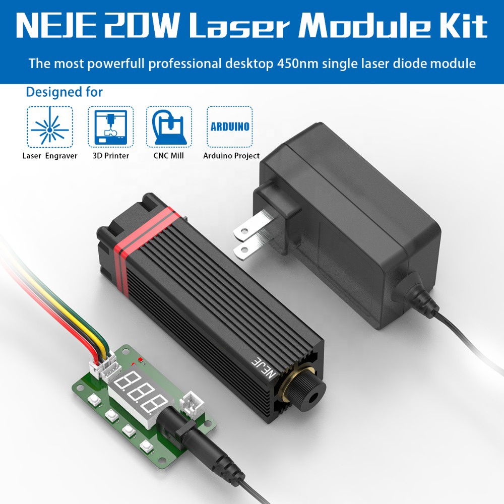 2020 NEJE 20 Вт 450nm лазерный модуль голову наборы для DIY с TTL / PWM модуляция для лазерной резки, машина лазерной гравировки, фрезерный станок с ЧПУ