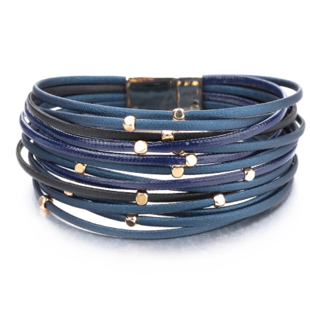 Metal Beads Genuine Leather Bracelets For Women 2020 Fashion Slim Strips Boho Multilayer Wide Wrap Bracelet Femme Jewelry