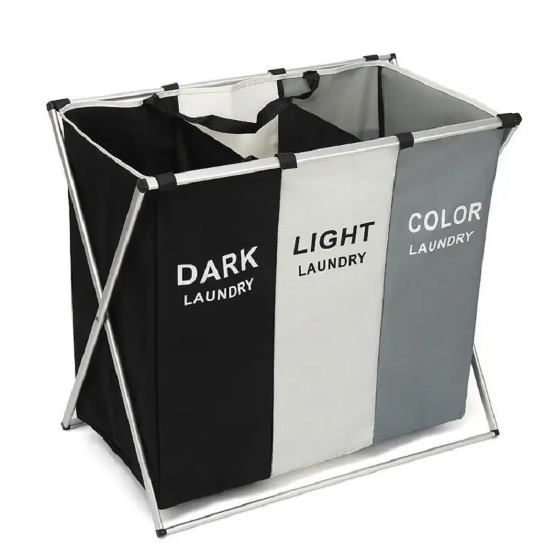 Amazon Hot Selling Foldable 3 Sections Laundry Basket Collapsible Laundry Basket Dirty Clothes Storage Basket With Shelf
