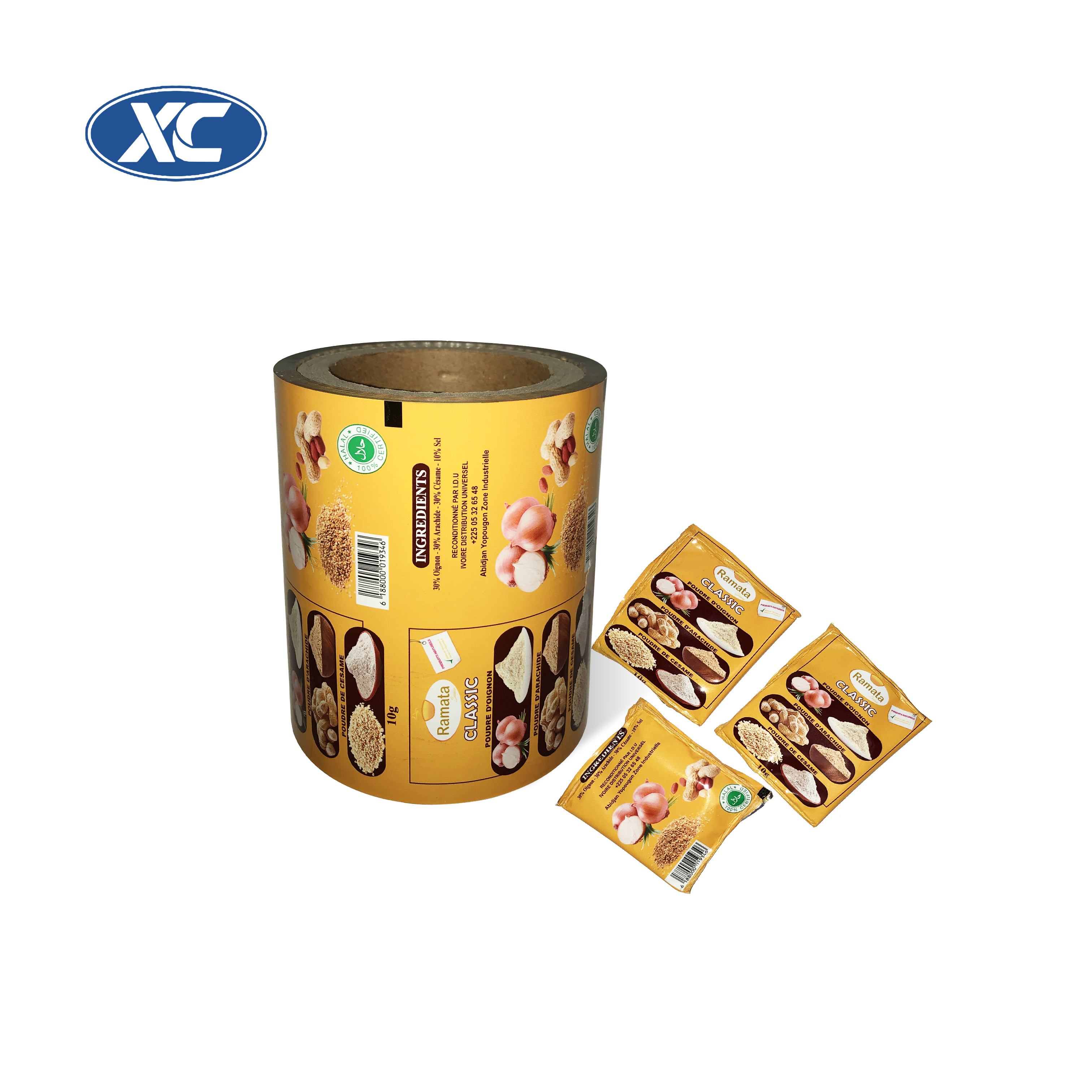 Heat Sealing 3 side seal bag food grade plastic roll wrap laminated packaging roll film for spice