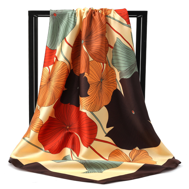 90*90cm Fashion Scarves Women Shawl Silk Satin Hijab Female Bandana Square Ladies Foulard Wrap Headcloth Kerchief Muffler