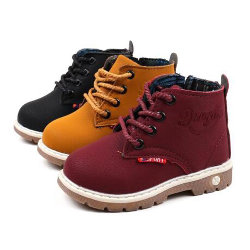 Fashion Children Ankle boots Autumn Winter Boys Girls shoes PU leather Casual Outdoor boots Kids Baby Flat shoes