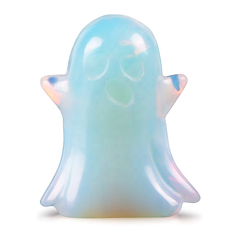 1.7" Halloween Ghost Crystal Statue Figurine Hand Carved Opalite Healing Crystal Pocket Collectible
