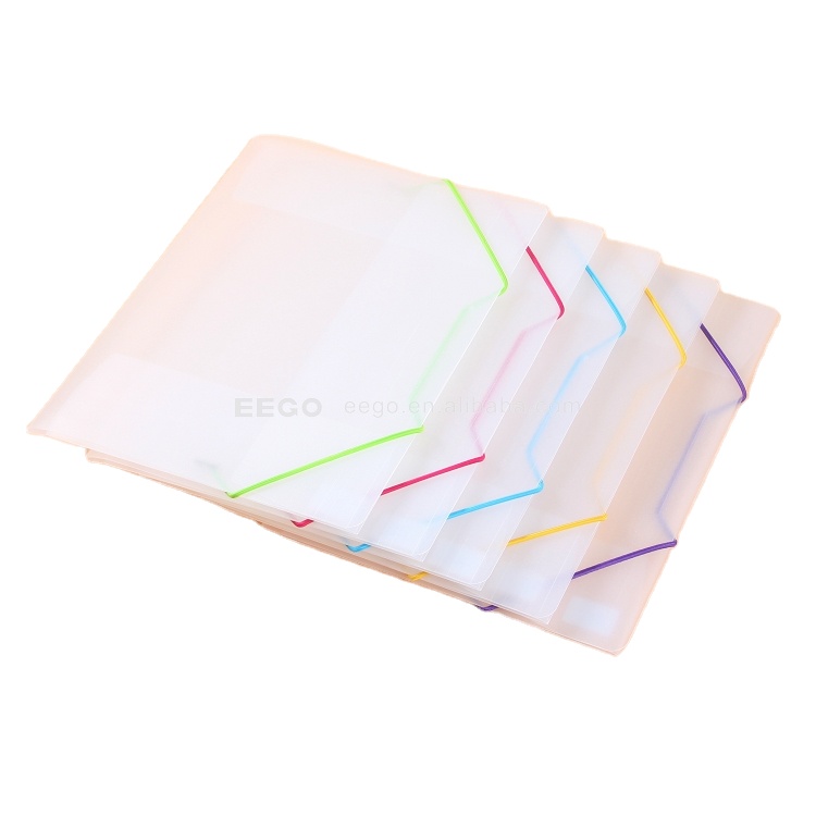 Multicolor A4 Pocket Custom PP Plastic Flat Presentation Document File Folder With Elastic Band For School