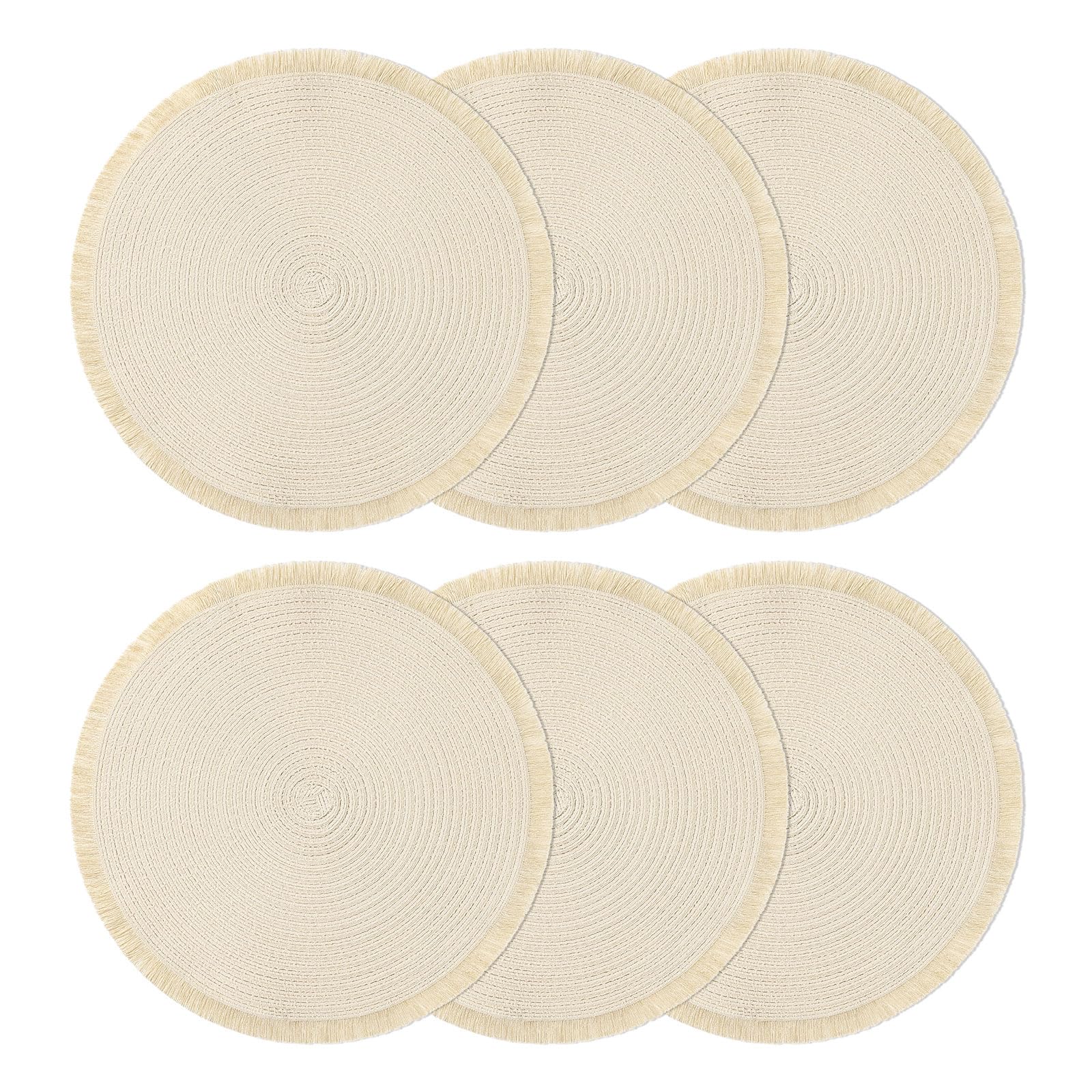 Round Placemats Beige Table Mats For Dining Table Washable Braided Place Mats With Fringe For Home Wedding Party Decor