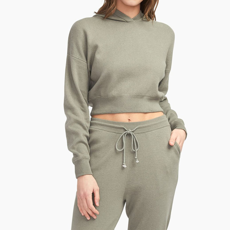 Solid Women Workout Best Quality Blank Gym Pullover Cropped Hoodie Sweatshirt