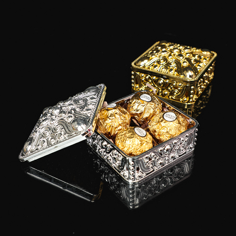 Серебряная Золотая квадратная форма 8*8*4 см пластиковая коробка конфетная шоколадная Свадебная коробка