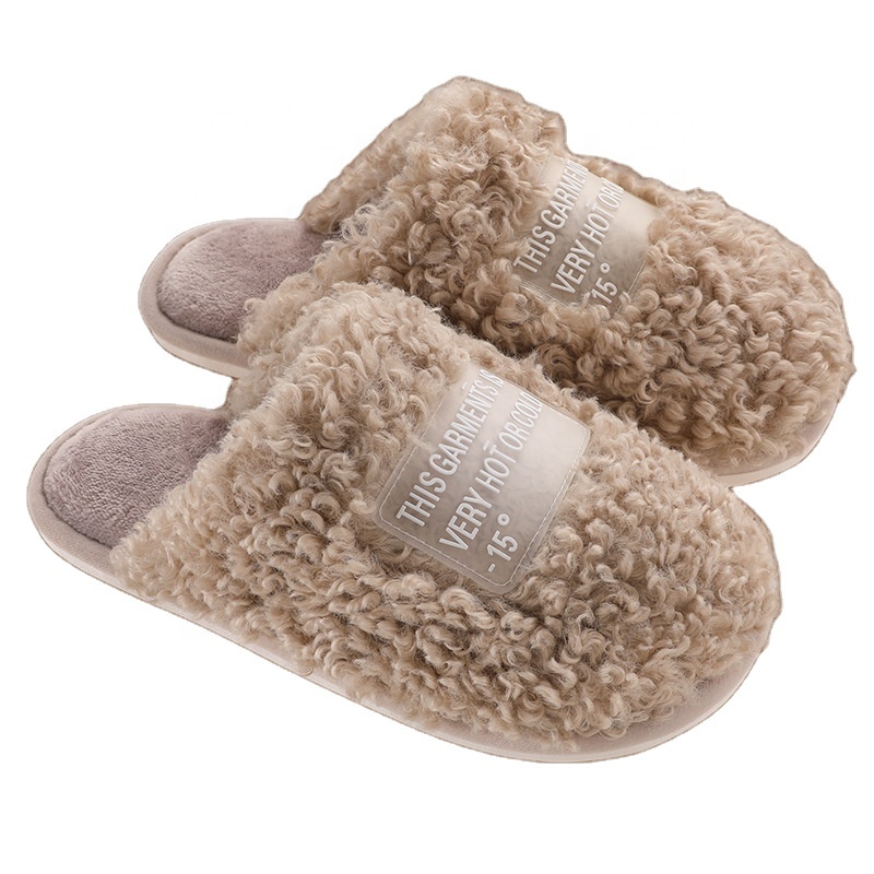 Fuzzy anti slip unisex warm slides slippers fur winter casual soft fluffy plush flat sandals house family teddy velvet slip on