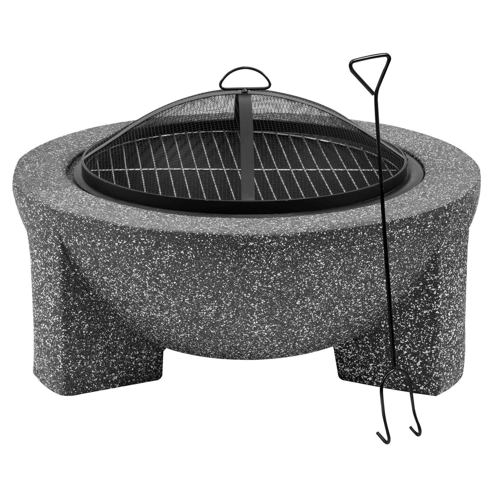 New Modern Concrete Look Wood Burning Fire Pit Outdoor  75cm Round MgO Fire Pit with BBQ Grill