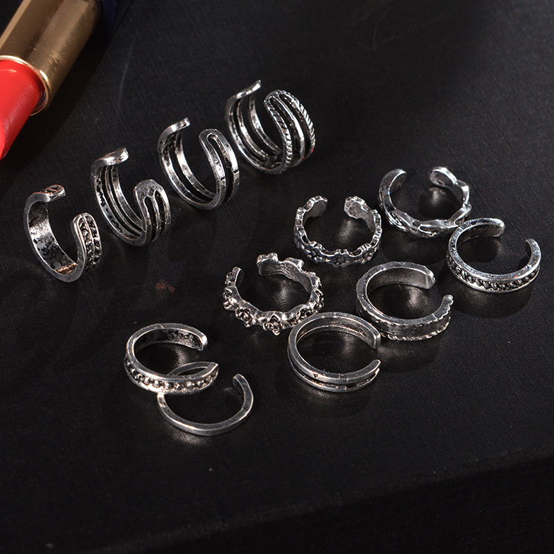 12Pcs/Set Classic Vintage Toe Rings Adjustable Toe Rings Women Bohemian Summer Charm Open Toe Rings Set