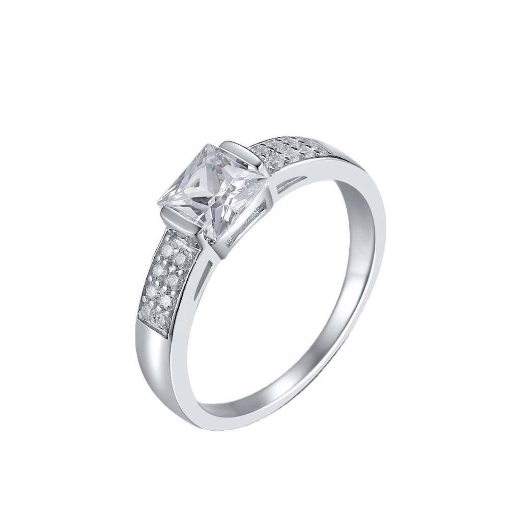 European Petite rings Delicate Sterling Silver Princess Cut Pave Diamond Trendy Engagement Rings