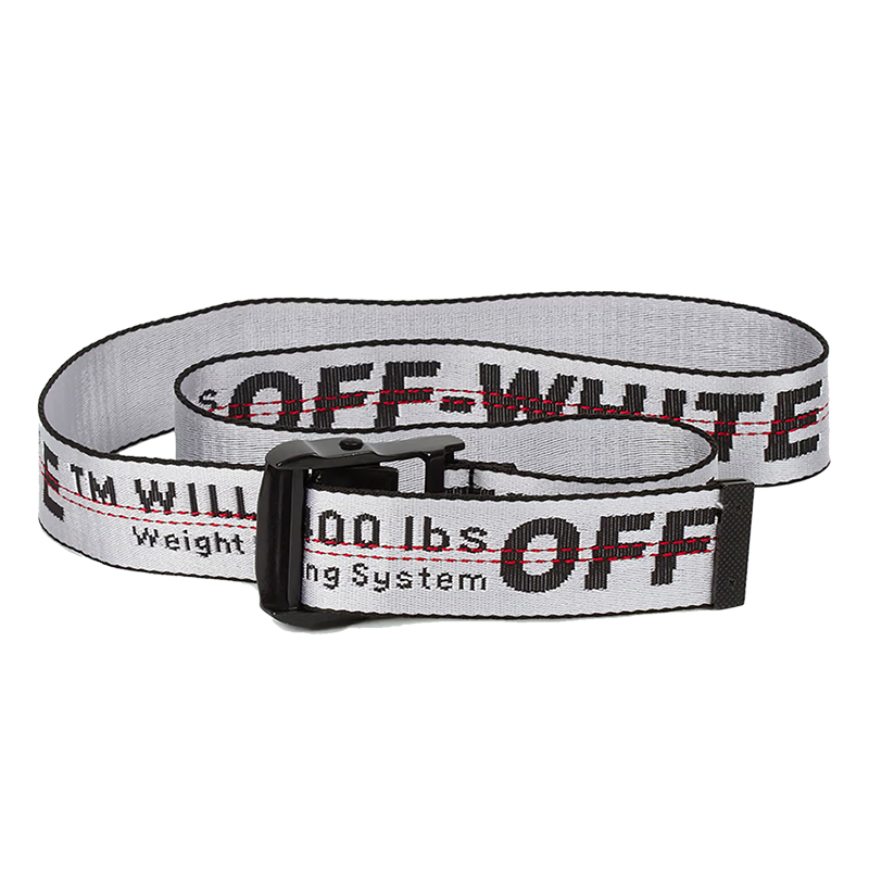 Webbing Manufacturer Customizable Jacquard LOGO OFF WHITER Belt Waist Fabric Woven Belts With Heavy Duty Metal Buckle Belt