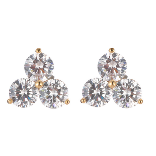 Sale Zircon And Copper Material Funky Geometric Tiny Three Dot Trio Stud Earrings For Women
