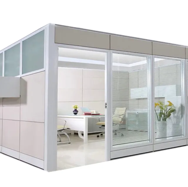 aluminum Seamless glass doors and panel for office divider with privacy film at bottom of insulating glass partition