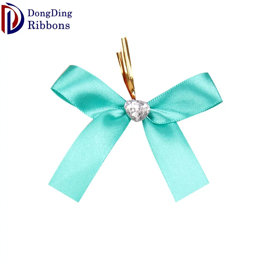 Wholesale handmade pre tied ribbon bows ,gift packaging satin ribbon metal wire bow