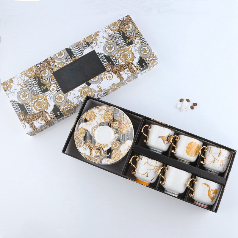 Light Luxury Coffee Cup Set 6 Piece Ceramic Espresso Cup Saucer Set Concentrated Small Mini Turkish Tea Cup Sets With Gift Box
