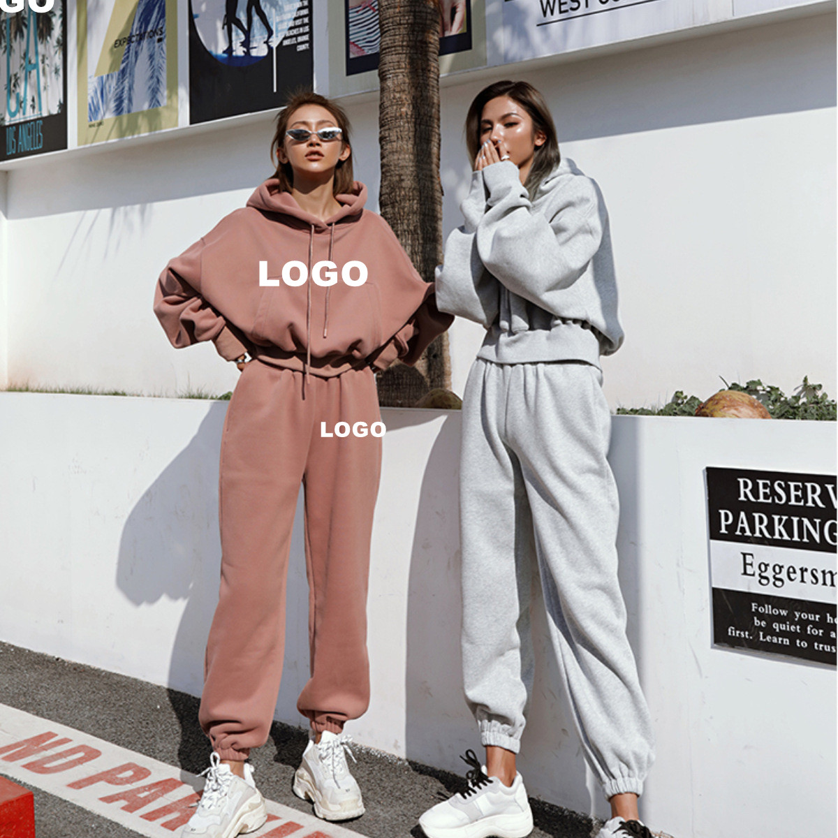 PDEP wholesale solid color over size casual suit autumn sport wear women 2 pieces set gym hoodies jogging tracksuits for women