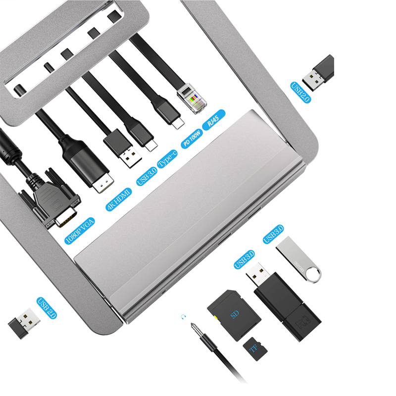 OEM тип алюминиевого сплава портативный мульти-портовый концентратор Usb 12 в 1 USB-C док-станции для Нетбук подставка для ноутбука