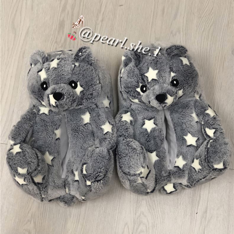Warm Fluffy Faux Fur lovely Women Household Animal Rainbow Colors Kids Bear slippers custom