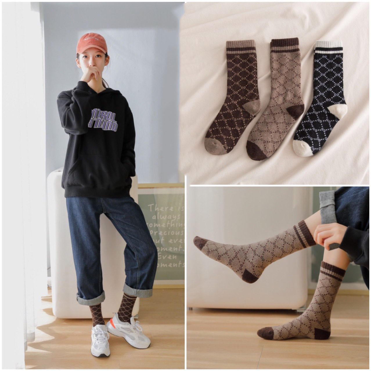 Wholesale Wool Cony Hair Retro Comfy Letter GG FF Women Thermal Socks