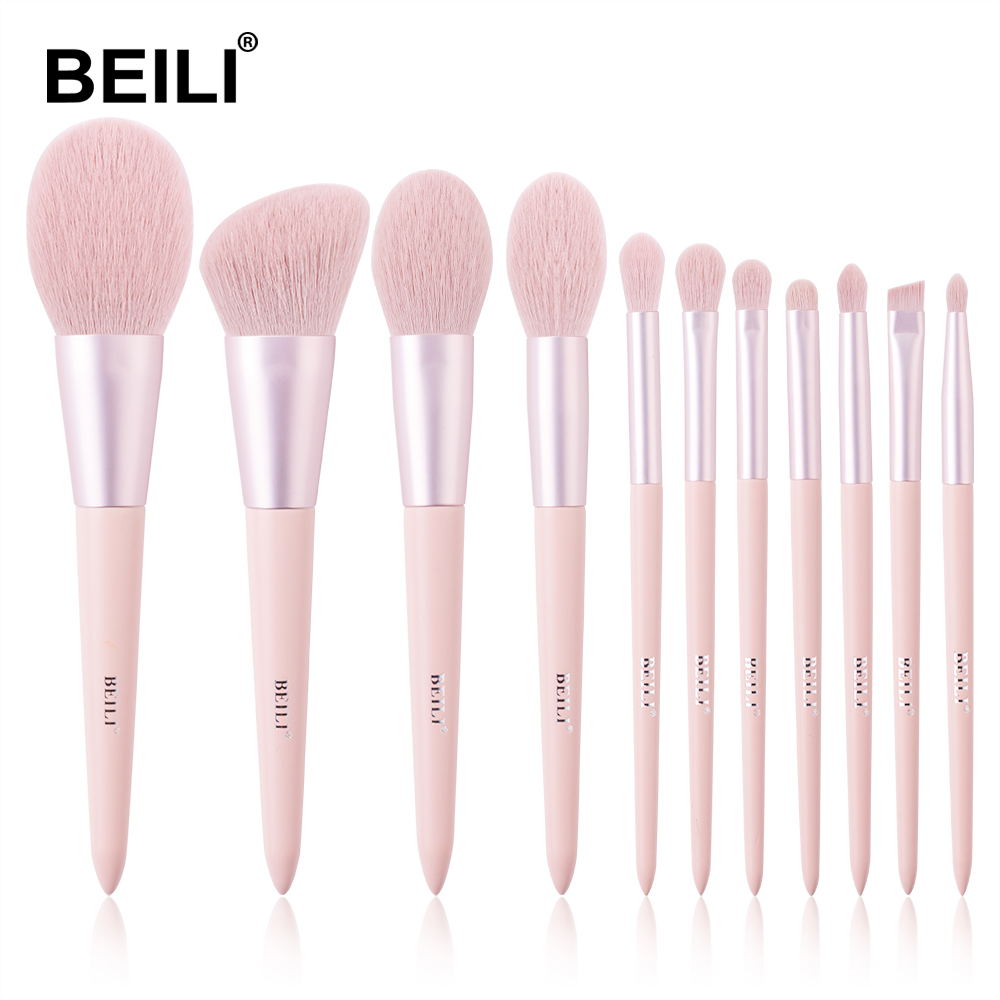 BEILI makeup brush kit High Quality Vegan Cruelty Free pink makeup brush set brochas de maquillaje eye face blending brushes