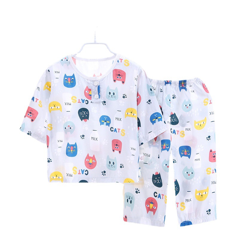 2021 Children's Cotton Pajamas Summer Air-conditioned Clothing Boys and Girls Baby Thin Seven-sleeved Home Sets