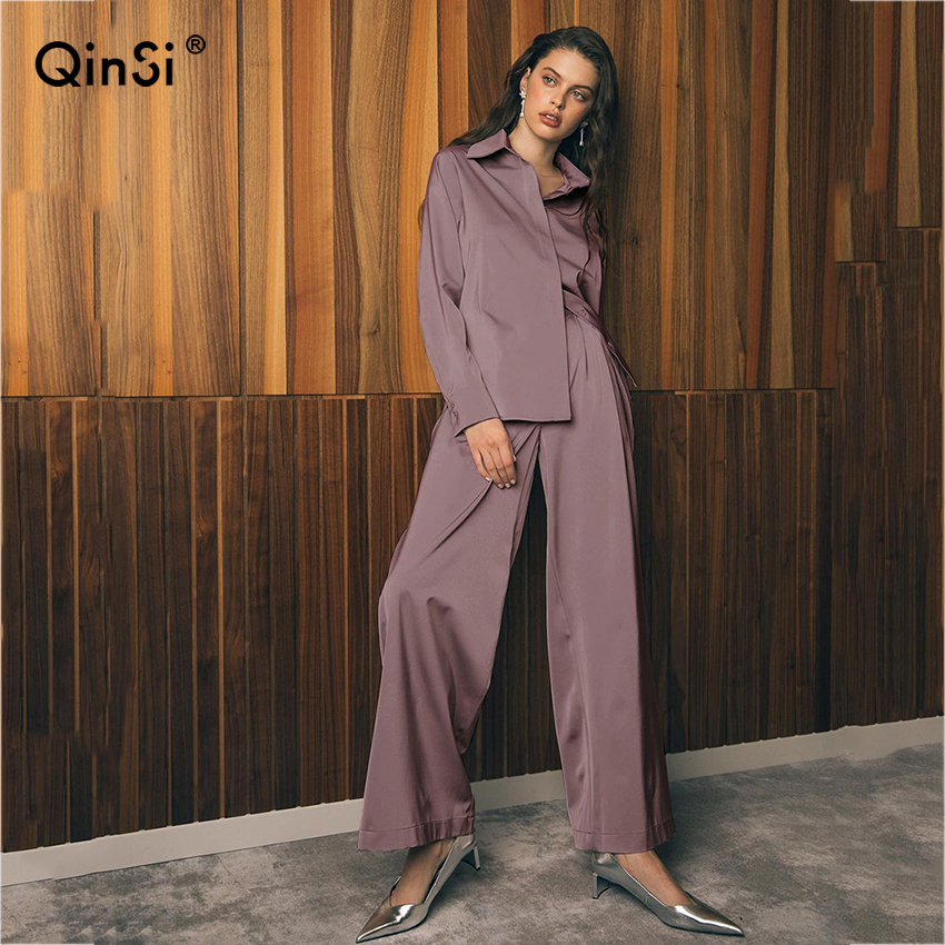 Женские костюмы с капюшоном QINSI, сверхдлинные флисовые костюмы большого размера с капюшоном, толстовка бойфренда с эластичным поясом, брюки-султанки, Осень-зима 80%