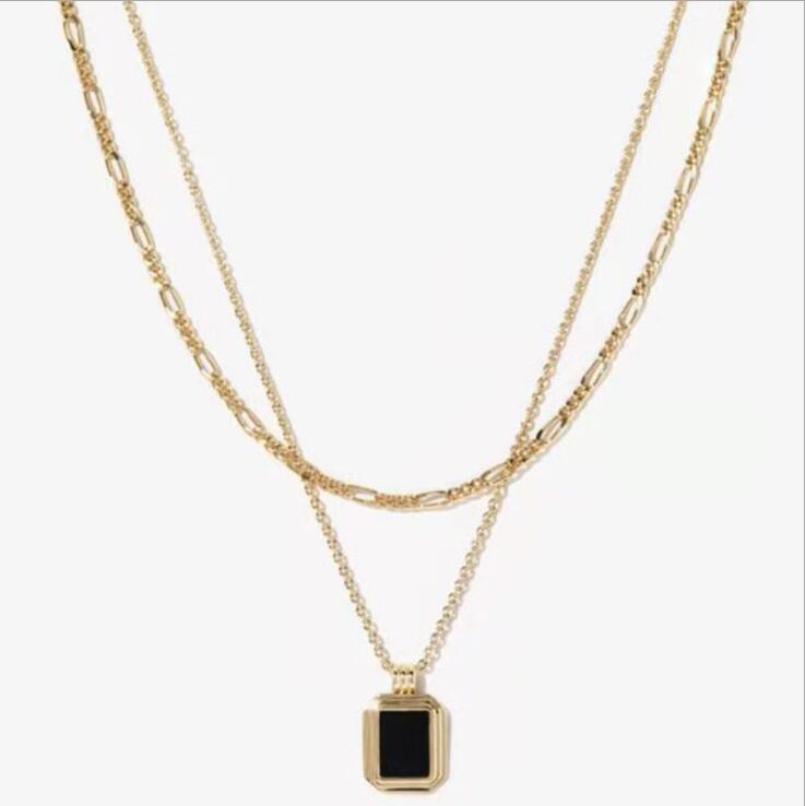 Style Hot selling Summer Black White Shell Necklace Women Gold Plated Layered Necklace With Rectangle Pendant
