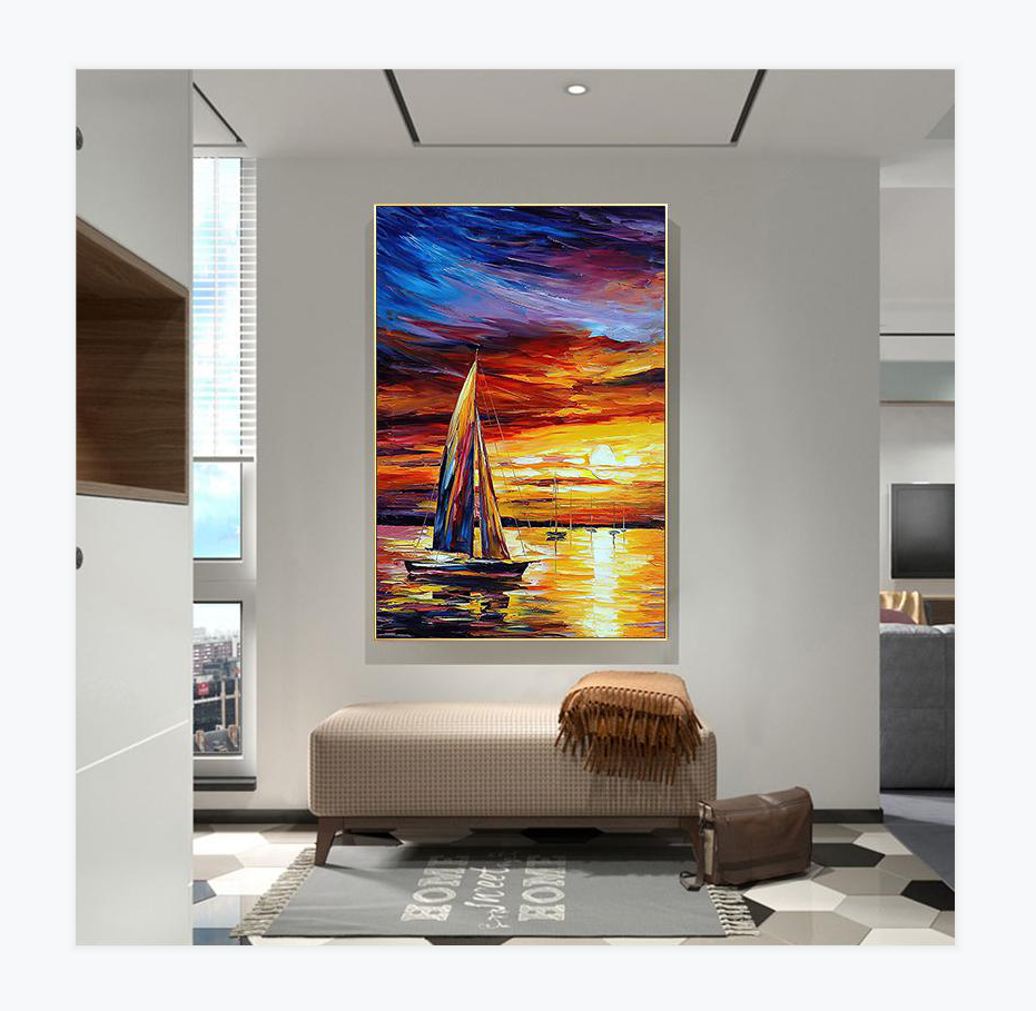 Beautiful Sailboat Sunset Seascape Oil Paint By Numbers For Home Decoration