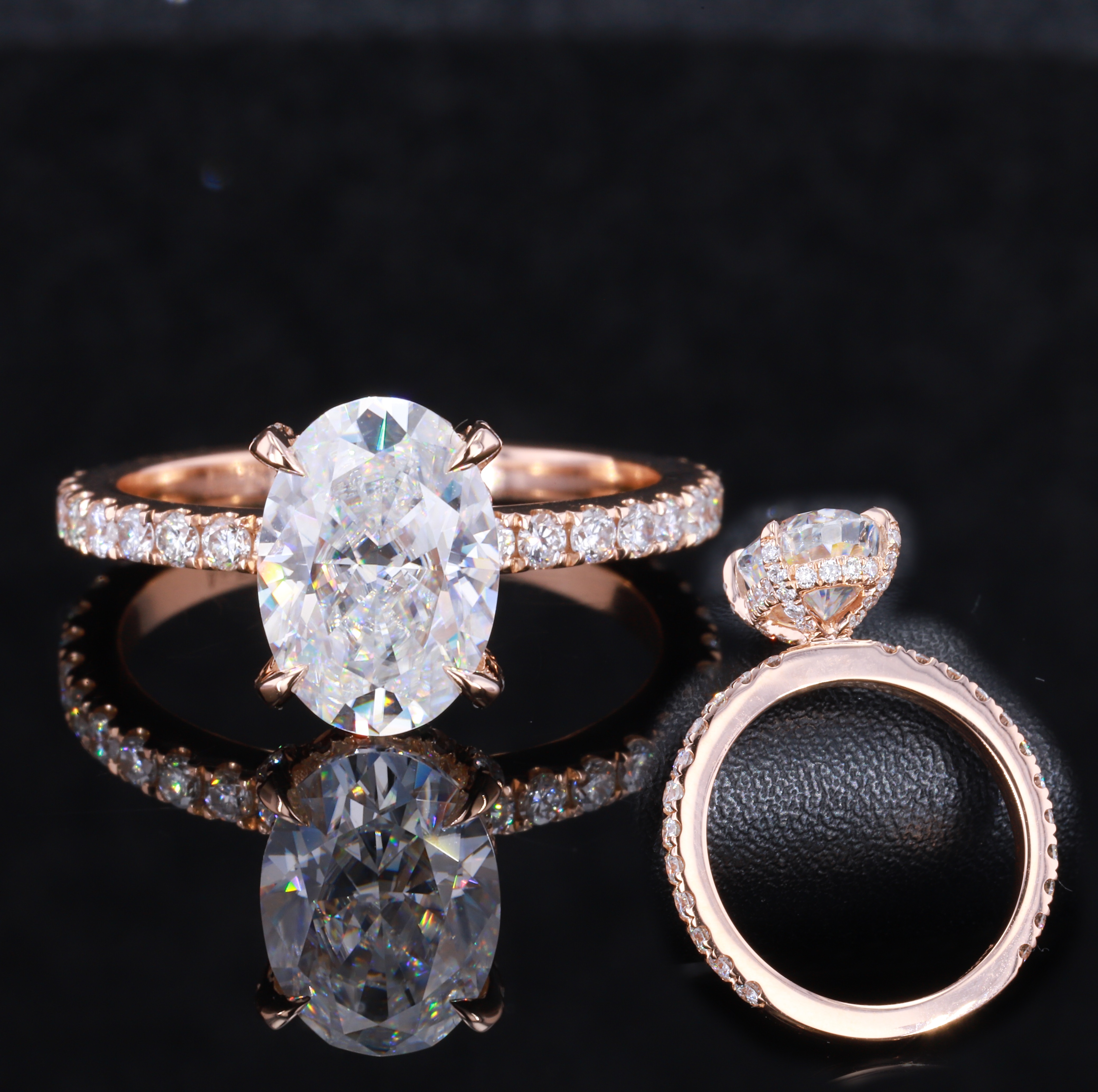 Starsgem 14k розовое золото 2ct овальное измельченное ледяное кольцо Муассанит на заказ свободный бриллиант Муассанит 14K ювелирные изделия из золота