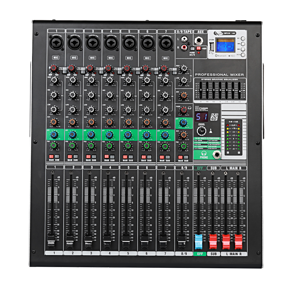 Biner GM9 буит в 99 видов DSP эффекты с усилителем мощности 600W + 600W 9 каналов микшерная консоль питание звукомикшер