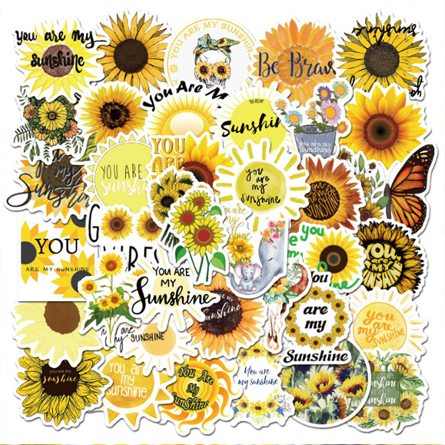 50 PCS Yellow Vsco you are my sunshine Stickers PVC Decal for DIY Scrapbook Laptop Guitar Suitcase Sunflower Sticker