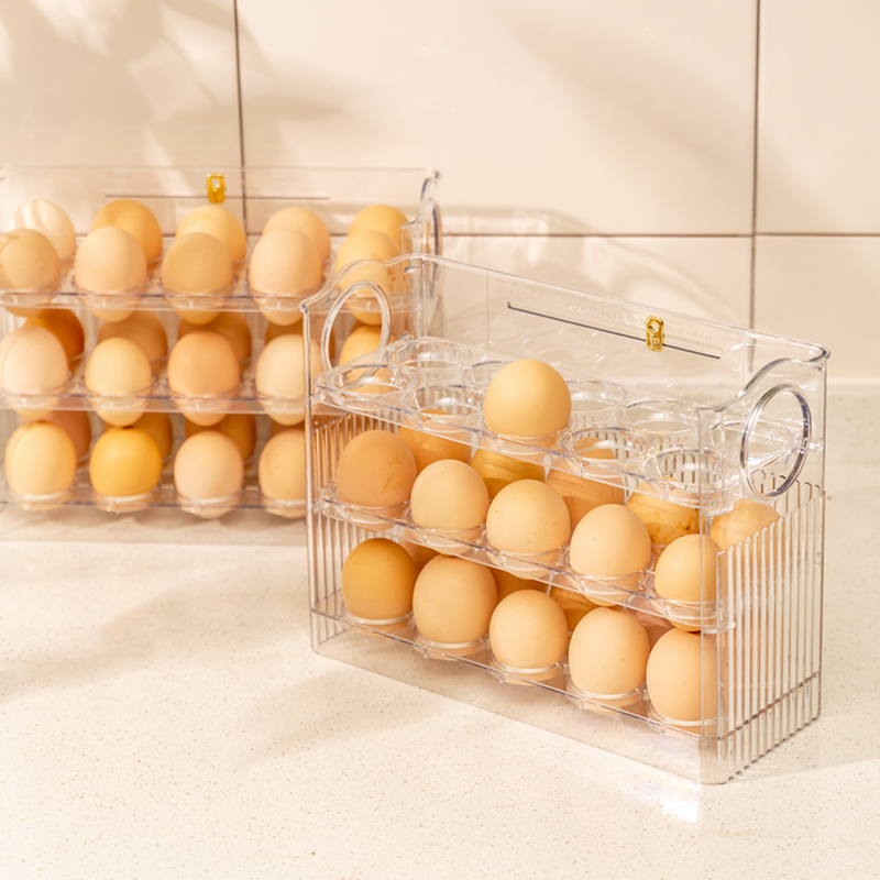 Hot Selling Transparent 3 Layer 30 Grids Egg Storage Organizer Box Auto Flip Egg Container Box with Handles