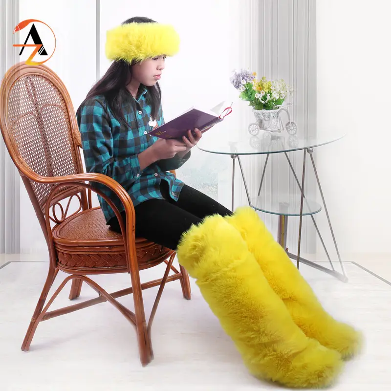 2020 Luxury Furry Cover Knee Thigh High Tall Boots Women Snow Fur Boots With Headband