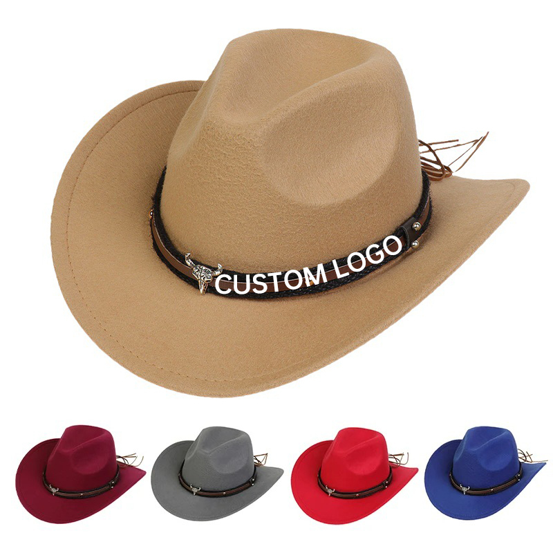 Wholesale felt hats Custom Logo Promotion Western & Cowboy hats A jazz hat with a bull's head and chain