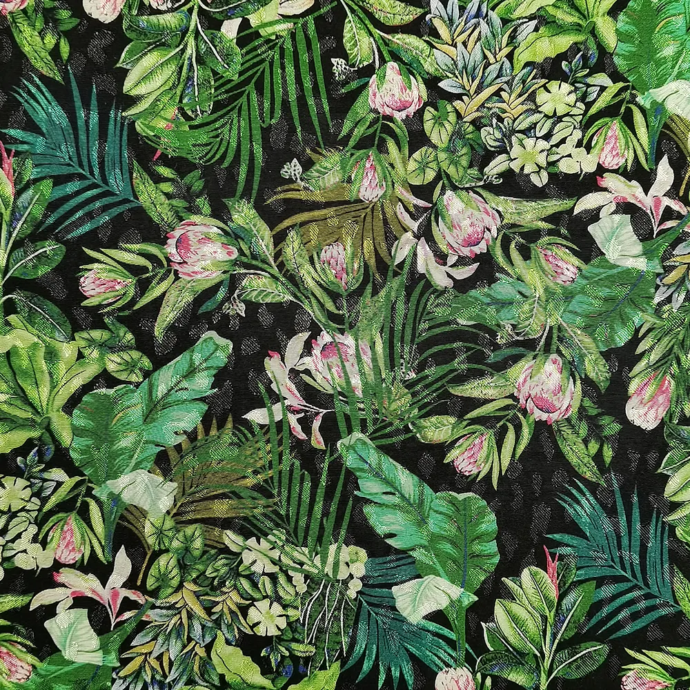 Яркая индивидуальная зеленая вискозная ткань с принтом джунглей для повседневных платьев