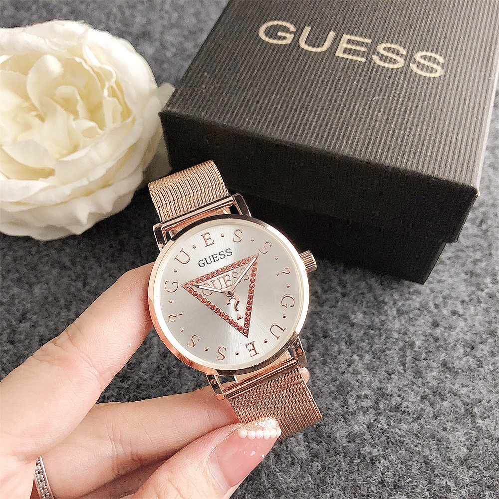 Factory Wholesale GUESSE Geneva Brand Ladies Inverted Triangle Watch Silicone Strap Business Style for Couples or Personalities