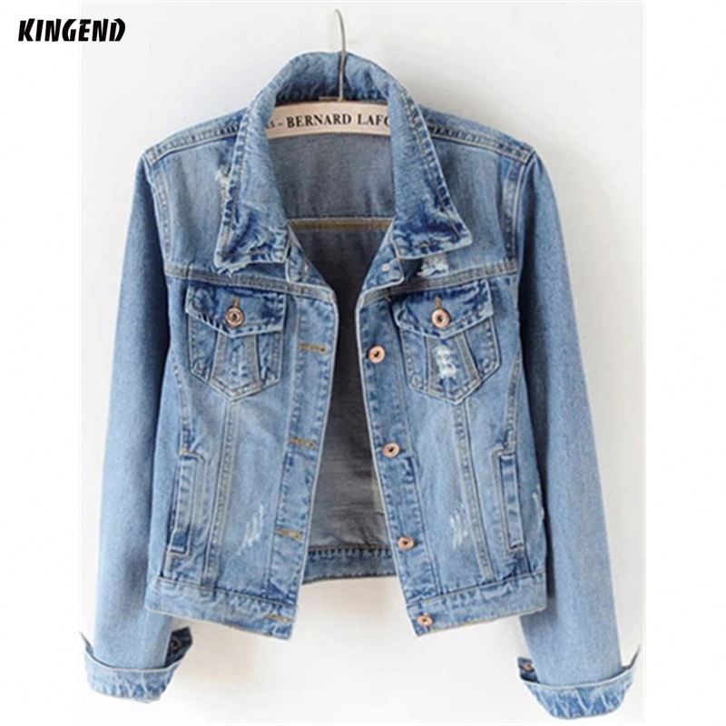 2021 Wholesale S-5Xl Plus Size Fashion Blue Denim Jacket Women Jean Coats Ladies Damages Jackets winter