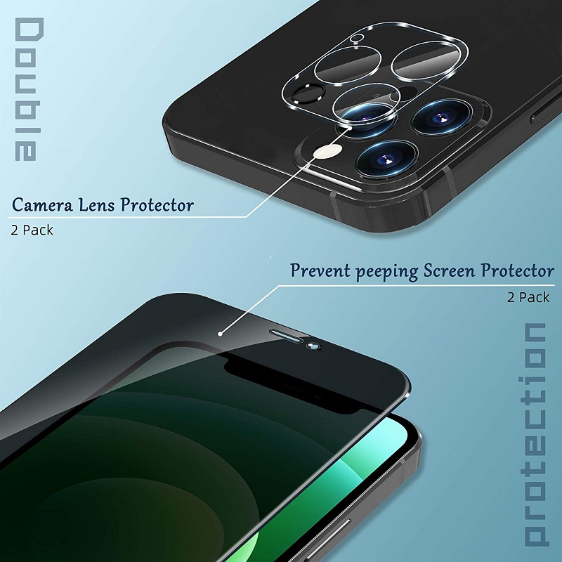 Full Coverage Bubble Free Privacy Screen Protector   Tempered Glass Camera lens Protector With Frame For IPhone 12 Mini Pro Max