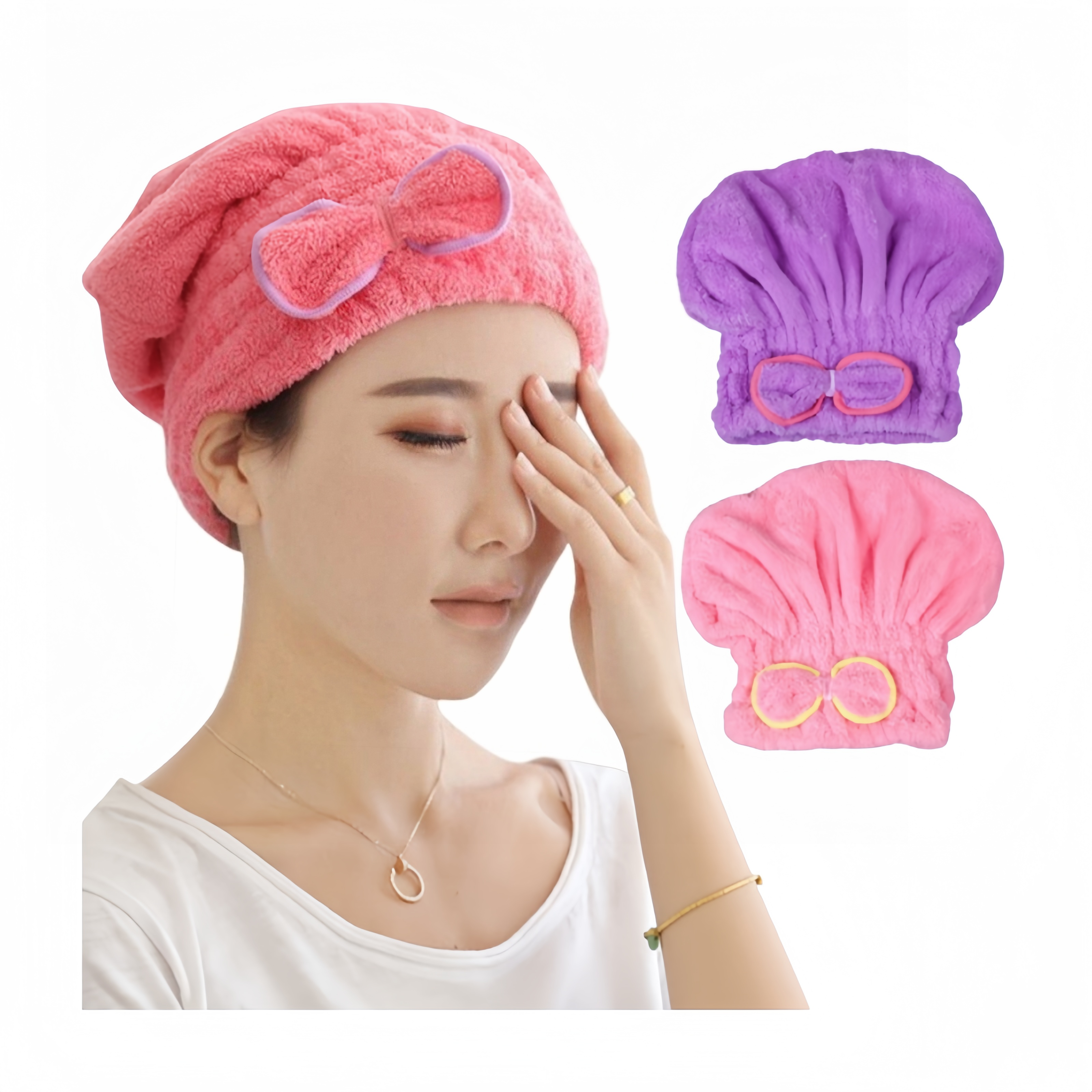Strong Water Absorption Quick Drying Microfiber Turban Bow Design Thickened Shower Cap for Adults Long Hair Protective Towel Cap